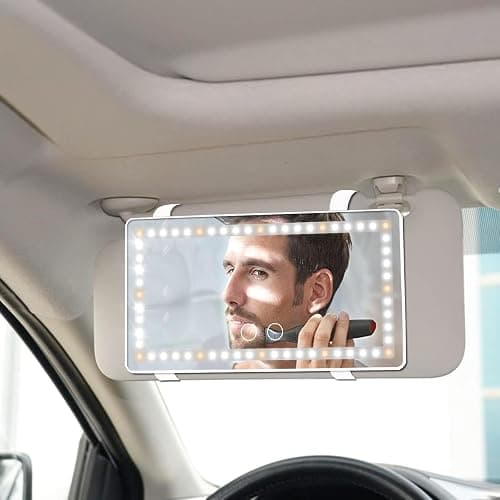 Car Sun Visor Vanity Mirror, 2 Pcs Rechargeable Makeup Mirror with 3 Light Modes & 60 LEDs - Dimmable Clip-on Rear View Sun-Shading Cosmetic Mirrors, Universal for Car SUV Truck thumbnail 2