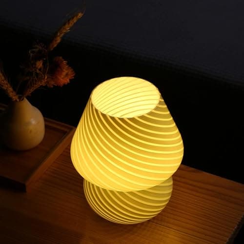 Pink Mushroom Lamp,Glass Mushroom Bedside Table Lamps Translucent Murano Vintage Style Striped Small Nightstand Desklamp Swirl Light for Home Decor, Dining, Living, Bedroom, Gift (Stripe Pink) thumbnail 9