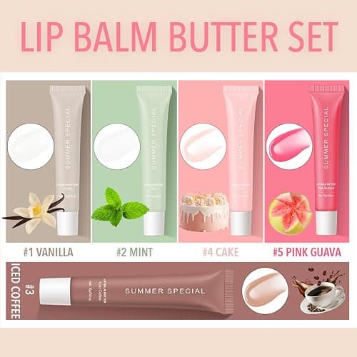 5PCS Summer Special Lip Balm Butter Set - Natural Shea Butter & Avocado Oil, Hydrating Non-Sticky&Lightweight, Soothes & Softens Dry Lips, Lip Care Gift Set thumbnail 4