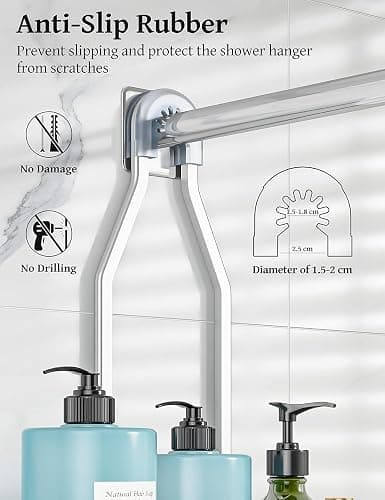 YASONIC Shower Caddy Hanging - Never Rust Shower Organizer - Aluminum Over The Head Caddy with 10 Hooks for Razor/Sponge - Rack with Soap Basket - Silver thumbnail 5