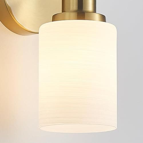 Guliaofo 3-Light Bathroom Light Fixtures, Vanity Lights for Mirror with Textured Milky White Glass Shade, Modern Kitchen Light Fixtures Wall Sconce Light - E26 Base - Brushed Gold thumbnail 2