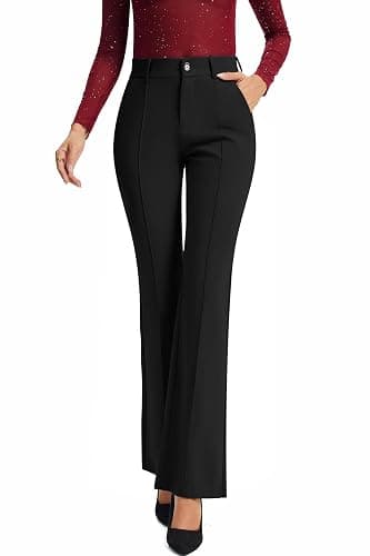 FUNYYZO Dress Work Pants Women's Stretchy Bootcut Leg Button Slacks Trousers with Pockets Casual Outfits - Image 1