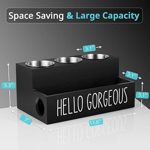 Bivvclaz Hair Tool Organizer Wall Mount, Wooden Hair Dryer Holder Countertop, Hot Tools Organizer for Hair Styling Accessories, Bathroom Supplies Vanity Caddy for Curling Wand, Blow Dryer, Black - Black thumbnail 2