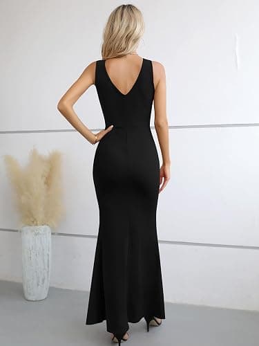 Laughido Robe de cocktail/de soirée/portefeuille/d'été/de fête/de mariage, élégante, longue, moulante, pour femme thumbnail 3