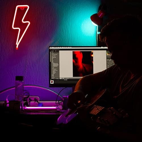 Neon Signs Lightning Bolt Neon Light Sign for Wall Decor, Battery or USB Powered Led Lightning Light Neon Sign for Bedroom, Kids Room, Birthday, Party, Wedding, Home Decorations, Kids Gift Yellow - Blue thumbnail 3