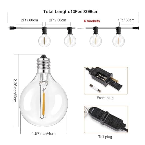 TAICORE Outdoor String Lights with G40 Clear Globe Bulbs, Black Cord, Waterproof LED Edison Filament Decorative Lighting for Patio, Garden, Backyard (G40 Bulbs, 13FT) thumbnail 2