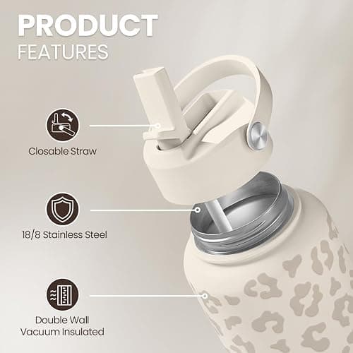 Leopard Water Bottle 32oz Stainless Steel Vacuum Insulated with Lid, Leopard Print Water Bottles for Gym Sports Travel Outdoor, Gifts for Women Girls Ladies Birthday Christmas thumbnail 4