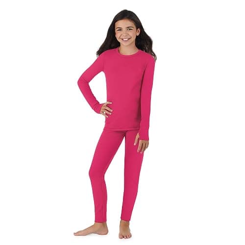 Cuddl Duds Girls Cold Weather Fleece-Lined Thermal Underwear 2-Piece Set - Kids Long Sleeve Top and Leggings Long Johns - Image 1
