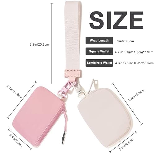 Mini Zip Around Keychain Wristlet Wallet for Women-2 Detachable Dual Pouch Women Coin Pocket Upgrated (Cream+Pink) thumbnail 2