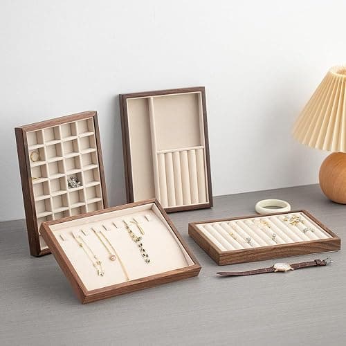 MIGAKU HOME 9 Grid +3 Line Black Walnut Wooden Jewelry Tray Organizer with Velvet Lining - Premium Jewelry Storage for Rings, Earrings, Brooches, LuxuryJewelry Drawer Organizer & Display Tray thumbnail 8