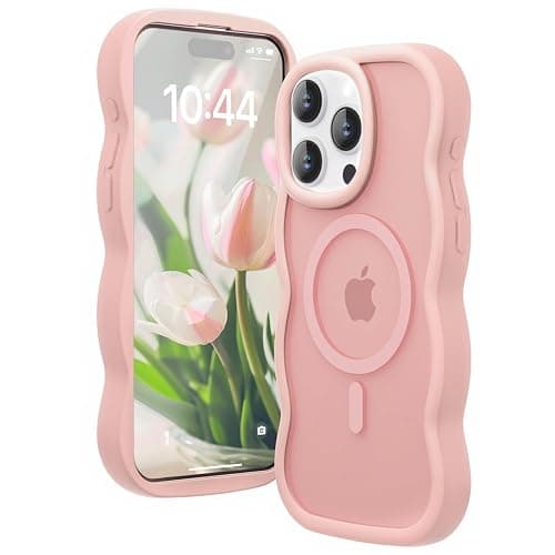 Amzfield Magnetic for iPhone 13 Pro Max Case, Compatible with Magsafe Wavy Frame Cute Translucent Matte Hard Back Silicone Bumper Shockproof Phone Case for iPhone 13 Pro Max Women Girls, Pink thumbnail 8
