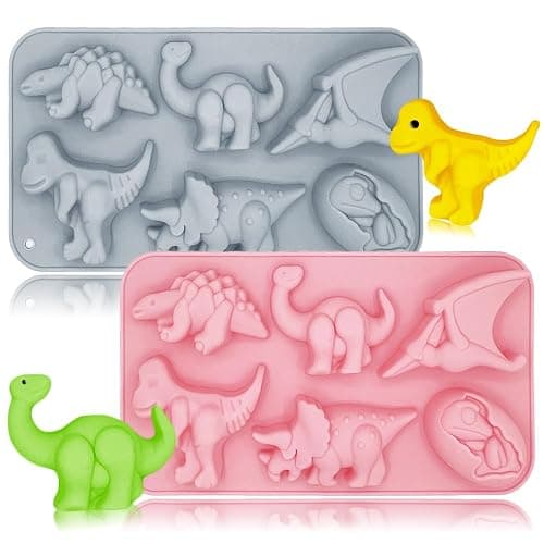 2 Pack Dinosaur Molds Silicone 6 Cavity 3D Dinosaur Themed Baking Mould Tray DIY Baking Tool for Kid's Cartoon Dino Chocolate Cake Topper Dessert Mousse Pastry Handmade Soap Crayons - Image 1