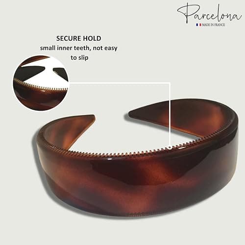Parcelona French (Set of 2) Wide 1 Inch Tortoise Shell Brown and Black Hair Headbands with Inner Teeth Nibs thumbnail 3