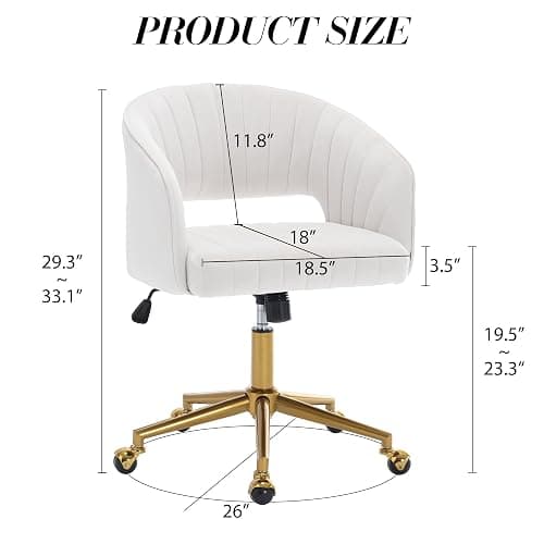 Home Office Chair Swivel Velvet Desk Chair Accent Armchair Upholstered Modern Tufted Chairs with Gold Base for Girls Women Ergonomic Study Seat Computer Task Stools for Living Room(Cream) thumbnail 3