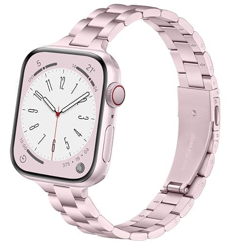 Lenrao Thin Stainless Steel Bands Compatible with Apple Watch 38mm 40mm 41mm 42mm 44mm 45mm 46mm for Women, Metal Straps for iWatch Series 11 10 9 8 7 6 5 4 3 2 1 SE - Image 1
