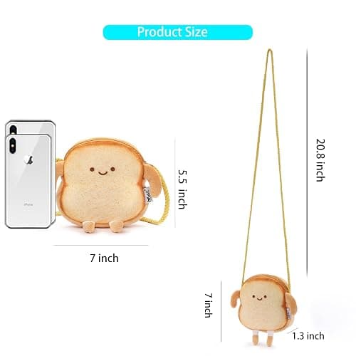 Veediyin Plush Toast Crossbody Bag Cute Toddler Purse for Girls Gifts Kawaii Mini Purse for girl Y2K Wallet 3-12Year (Yellow) thumbnail 4