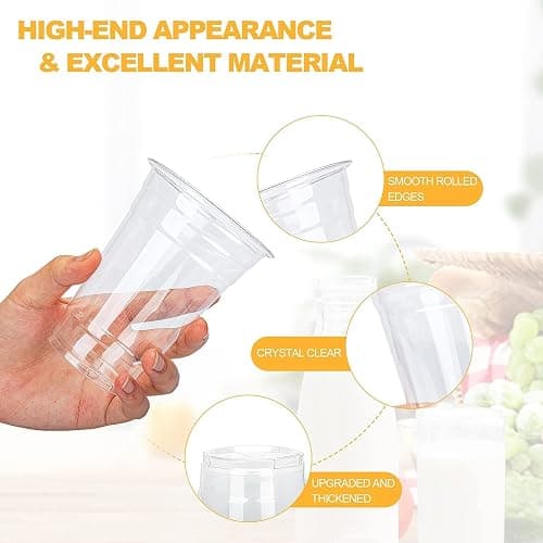 TashiBox 12 Ounce - 100 Count Plastic Cups for Cold Drink, Disposable Coffee Cups thumbnail 3