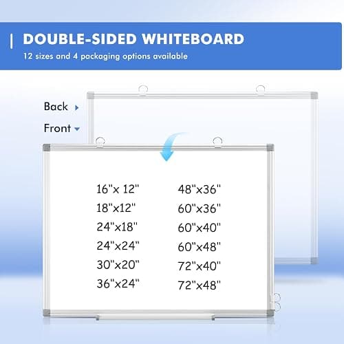 WALGLASS Double-Sided White Board, 24" x 18" Dry Erase Board Magnetic Whiteboard for Wall, Hanging Mounted Whiteboard Silver Aluminium Frame for Home, School, Office, Kitchen thumbnail 8