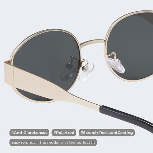 livho Retro Polarized Sunglasses - UV400 Protection, Oval Shape, Metal Frames - Matching Soft Case Inlcuded thumbnail 3