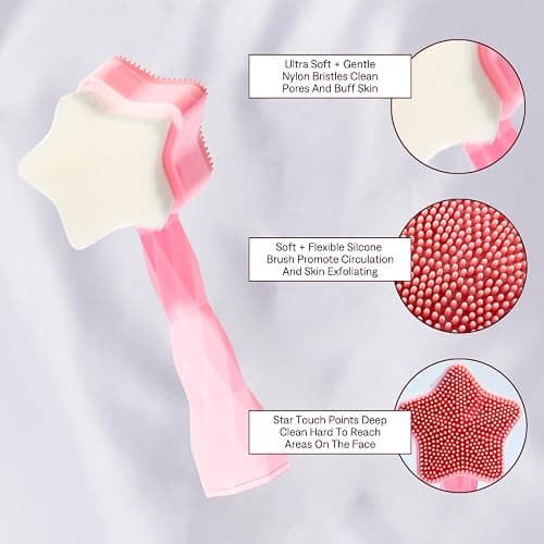 No Mo-Stache All Star Face Brush -Manual Facial Cleansing Brush, 2-in-1 Skin Care face Brush, Silicone Facial Scrubber Manual Dual Face Wash Brush for Deep Pore Exfoliation Massaging Skin Exfoliator thumbnail 2