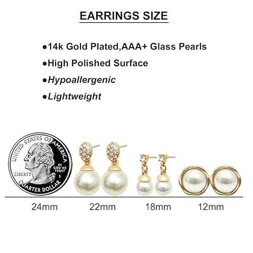Pearl Earrings for Women dangling 14K Gold Pearl Drop Earrings Stud 5A Diamond Dangle Fashion Elegent Jewelry thumbnail 6