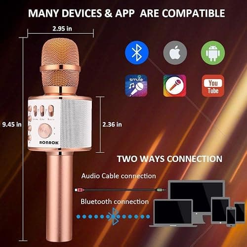 BONAOK Wireless Bluetooth Karaoke Microphone,3-in-1 Portable Handheld Karaoke Mic Speaker Machine Home Party Birthday for All Smartphones PC(Q37 Rose Gold) thumbnail 3