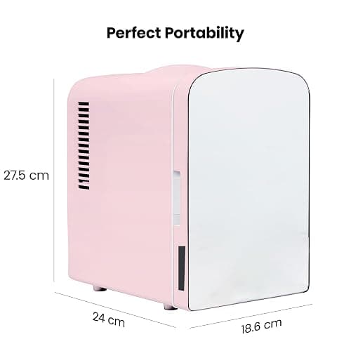 Chefman Portable Mirrored Personal Fridge, 4 Liter Mini Refrigerator, Skin Care, Makeup Storage, Beauty, Serums And Face Masks, Small For Desktop Or Travel, Cool & Heat, Cosmetic Application, Pink thumbnail 2