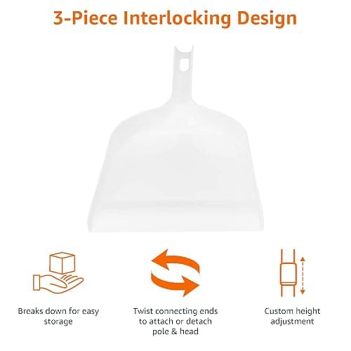 Amazon Basics Dustpan Broom Set with Adjustable Long Handle, Easy to Assemble, Blue and White thumbnail 4