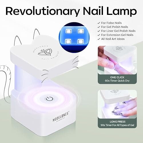 modelones X Nail Gel Kit, Fake Nails Long Coffin, 9-in-One Glue Prep Dehydrator & Portable Mini U V Light Acrylic Clipper, 500Pcs Coffin Tips for Extension Kit DIY Salon Home Gifts for Women thumbnail 7