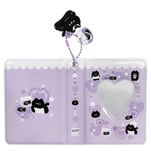 3 Inch Mini Photo Album, Heart Hollow Card Binder Photo Card Holder with Pendant 40 Pockets (purple black cat) thumbnail 5