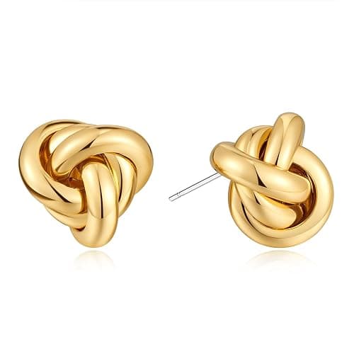 Gold/Silver Knot Stud Earrings Chunky Link Earrings Cute knot Earrings for Women Trendy Jewelry - Image 1