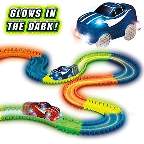 Ontel Magic Tracks 10 Foot Glow In The Dark Bendable Flexible Racetrack with LED Light-Up Race Car, Educational Playset Birthday Gift for Ages 3+ thumbnail 2