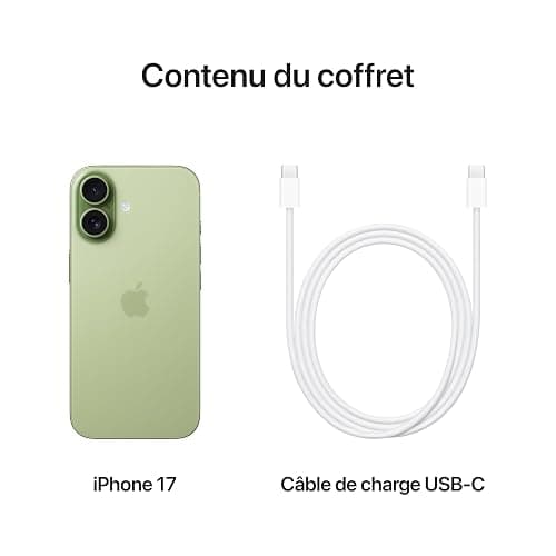 Apple iPhone 17 512 Go : Écran 6,3 pouces avec ProMotion, Puce A19, Caméra avant Center Stage, Meilleure résistance aux rayures, Autonomie d’une journée ; Sauge thumbnail 6