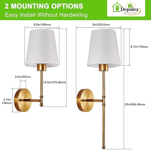 Depuley Battery Operated Wall Sconce: Set of 2 Wireless Wall Lights with Remote for Bedroom - Rechargeable 15 Colors Gold Wall Lamp for Living Room Hallway thumbnail 7