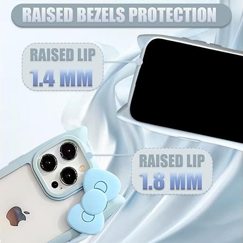 OTTARTAKS Compatible with iPhone 16 Pro Case Cute 3D Bow for Women Girls, Kawii Cat Ear Kitty Design Soft Silicone and Clear Hard Shockproof Blue Phone Case for iPhone 16 Pro 6.3inch thumbnail 4