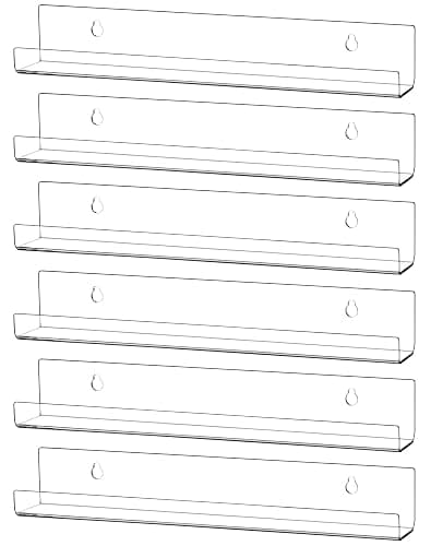 QWORK® 6 Pack Clear Vinyl Record Holder Shelf, Wall Mounted Acrylic Record Display Rack with Installation Hardware (12 Inch | 30cm) thumbnail 3