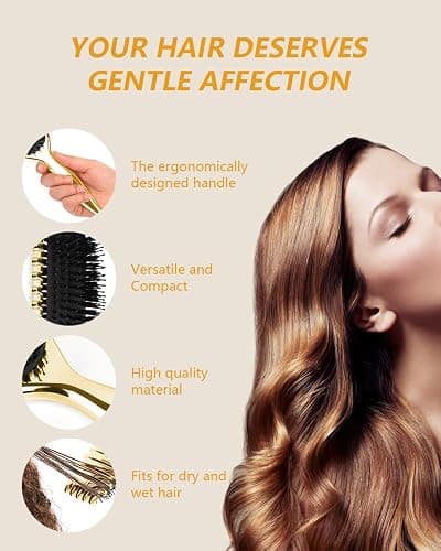 Curl defining brush, Curl Hair Brush, Curl Define Styling Brush, for Combing and Shaping Men's and Women's Curls boar bristle hair brush-Gold plating thumbnail 5