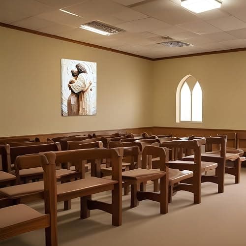 Jesus Embracing Woman Canvas Wall Art, Safe in His Arms Pictures Canvas Print Posters Wall Decor, Christian Wall Art Home Decor for Living & Prayer Room 12x16 inch Framed - Jesus protects - 16L" x 12W" thumbnail 2