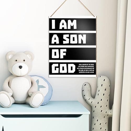 UDNADKEX Boy Room Wall Sign Hanging Decor, I Am a Son of God, Christian Nursery Boy Bedroom Teen Room Playroom Scripture Wooden Decor Nursery Bible Verse Decoration thumbnail 4