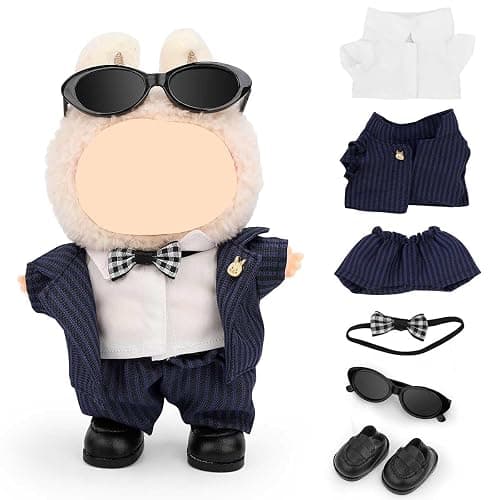 MVOHSMVO Clothes for 17cm Doll, Funny Accessories Suit Set Compatible for LABUBU Standing/Sitting or Any 17cm/6.7inch Doll (Gentleman's Suit/Oval Sunglasses/Leather Boots) - Gentleman's Suit/Oval Sunglasses/Leather Boots - Image 1
