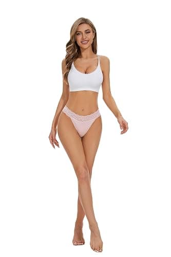voenxe Seamless Thong for Women,No Show Lace Underwear,Ladies Breathable Comfort Panties Soft Laser Cut Undies,Tanga,5-Pack thumbnail 4