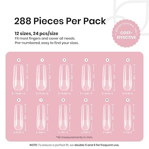 Beetles Gel Nail Tips Long Square 12 Sizes, 288Pcs Pre Shaped Half Matte Press On Nails Gelly Tips False Nails for Gel Nail DIY Art Nail Extensions Acrylic Nails Gift thumbnail 3