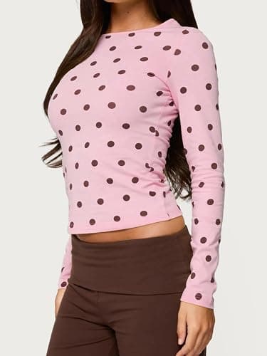 Seyumixi Polka Dot Tops for Women Y2K Long Sleeve Crop Top Vintage Cute Slim Fit Crew Neck Shirt Going Out Streetwear thumbnail 2