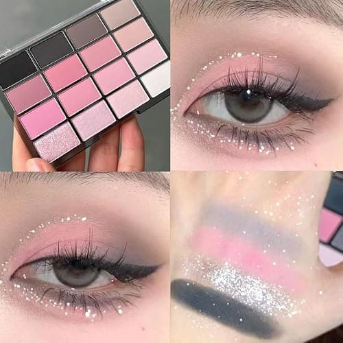 K'APEINE Pink Eyeshadow Palette, 16 Colors Glitter Eyeshadow Chunky Pressed Sparkle Eye Shadow Powder Makeup Pallet Ultra Shimmer Makeup Kit Highly Pigmented Long Lasting Waterproof for Face Body thumbnail 2