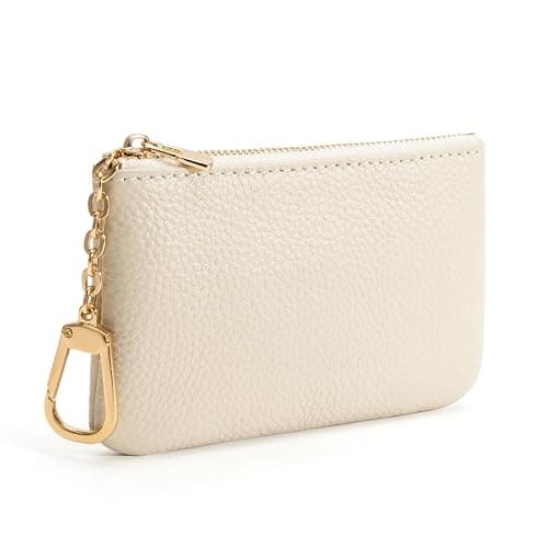 LARENNT Full Grain Leather Coin Purse with Key Chain - Small Change Purse Keychain Card Holder Keychain Pouch Small Keychain Wallet for Women and Men (Creamy-white, Large Size) - Image 1