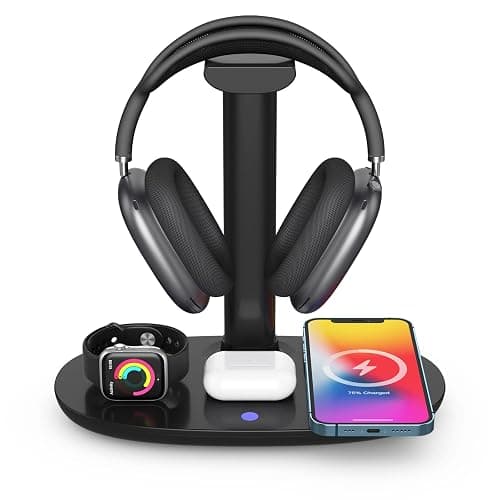 Headphone Stand with 15w Wireless Charger, Suguder 4 in 1 Charging Station Headset Holder for AirPods Max/Pro/4/3/2 iWatch 10/9/8/7/6/5/4/3/2/1/SE iPhone 16/15/14/13/12/11/X for Desktop Table Game thumbnail 8
