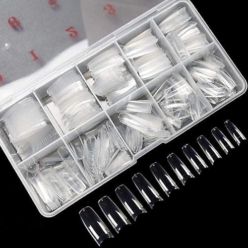 Krofaue 500PCS Clear French Half Cover Nail Tips, Flexible Gel Acrylic | flexible, 10 sizes with box, easy to trim and file, crystal-clear, for salons and home DIY, natural finish - Image 1