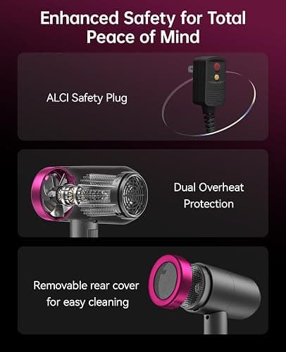 CONFU Ionic Blow Dryer 1600W, Portable Lightweight Fast Drying Negative Ion Hairdryer Blowdryer, 3 Heat Settings & Infinity Speed, with Diffuser and Concentrator Nozzle for Home & Travel thumbnail 6