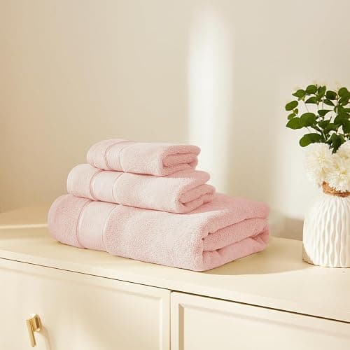 Marvione Bath Towels Set 6 Piece, 100% Turkish Cotton Highly Absorbent and Soft Towels for Bathroom 2 Bath Towels 2 Hand Towels 2 Washcloths, Pink thumbnail 3