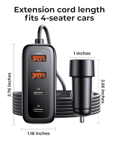 AINOPE PD&QC 108W Multiple Ports Car Charger, Cigarette Lighter USB Charger | Car Charger Adapter Fast Charging for iPhone 17 [+5FT Cable], for Ulefone Note 18 Ultra, 12V Road Trip Essentials for Kids thumbnail 10